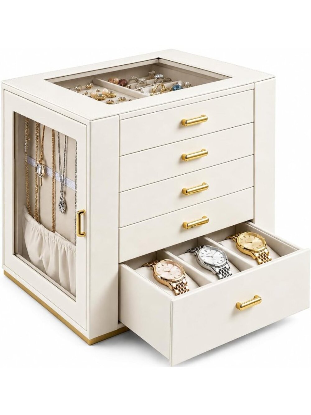 5-Layer Beige Jewelry Organizer Box | Elegant Storage for Necklaces & Rings